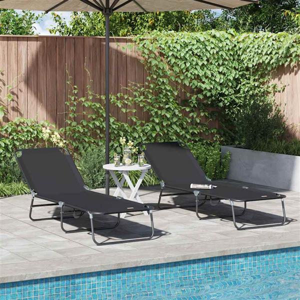 Grote foto vidaxl opvouwbare zonnebed 2 persoon 2 pcs zwart 56 x 189 x 87cm stof tuin en terras tuinmeubelen