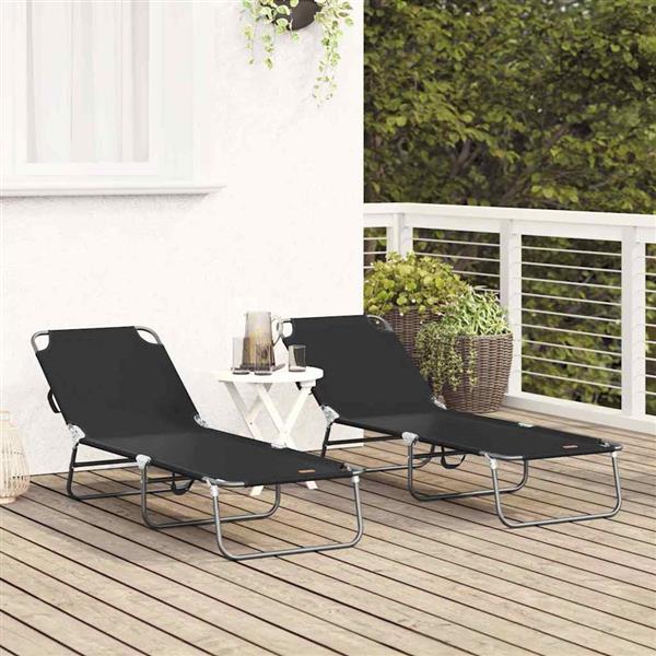 Grote foto vidaxl opvouwbare zonnebed 2 persoon 2 pcs zwart 56 x 189 x 87cm stof tuin en terras tuinmeubelen