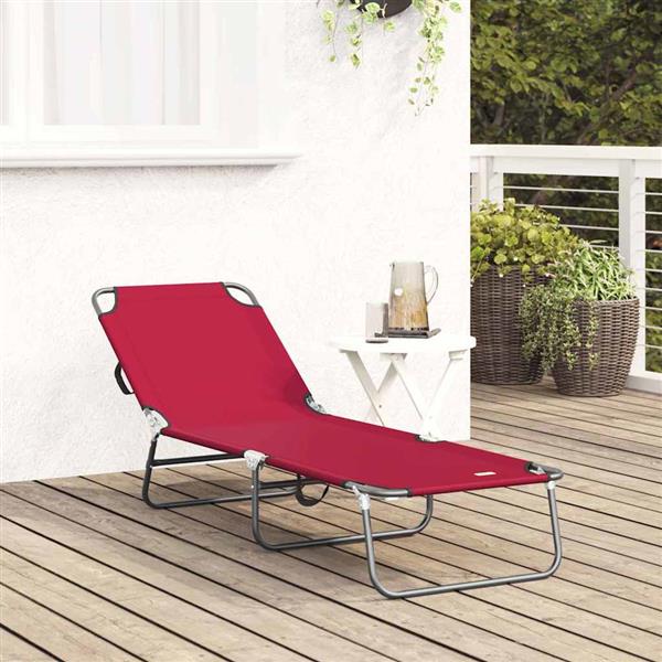 Grote foto vidaxl opvouwbare zonnebed 1 persoon rood 56 x 189 x 87cm stof tuin en terras tuinmeubelen