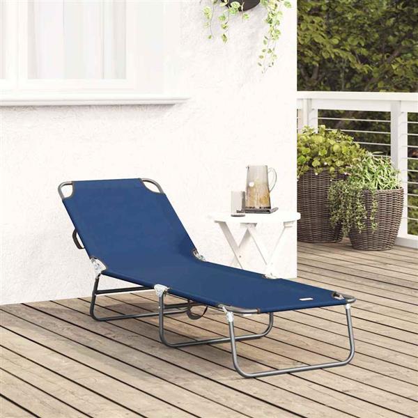 Grote foto vidaxl opvouwbare zonnebed 1 persoon blauw 56 x 189 x 87cm stof tuin en terras tuinmeubelen