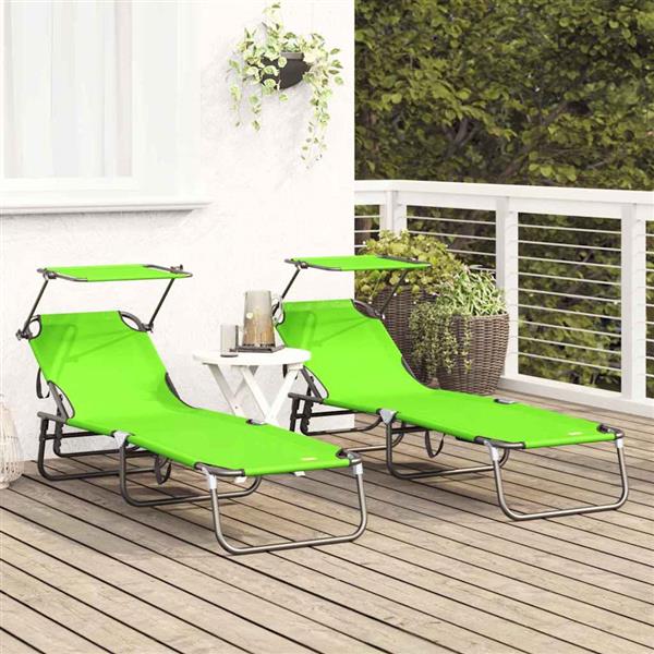 Grote foto vidaxl opvouwbare zonnebed 2 persoon 2 pcs groen 56 x 190 x 81cm stof tuin en terras tuinmeubelen