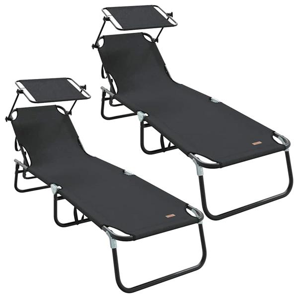Grote foto vidaxl opvouwbare zonnebed 2 persoon 2 pcs zwart 56 x 190 x 81cm stof tuin en terras tuinmeubelen