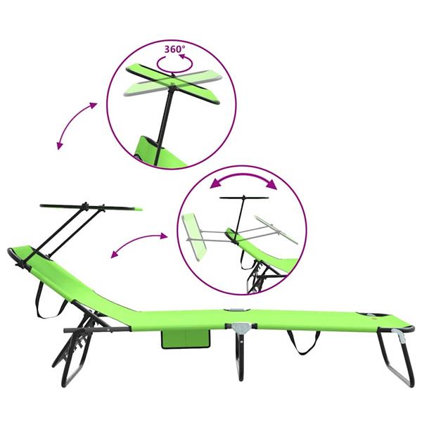 Grote foto vidaxl opvouwbare zonnebed met kussen groen 56 x 190 x 81cm stof tuin en terras tuinmeubelen