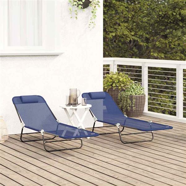 Grote foto vidaxl opvouwbare zonnebed 2 pcs marineblauw 182 x 55 x 85.5cm tuin en terras tuinmeubelen