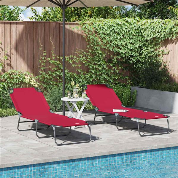 Grote foto vidaxl opvouwbare zonnebed 2 persoon 2 pcs rood 56 x 189 x 87cm stof tuin en terras tuinmeubelen