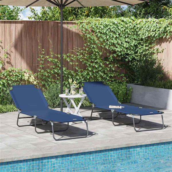 Grote foto vidaxl opvouwbare zonnebed 2 persoon 2 pcs blauw 56 x 189 x 87cm stof tuin en terras tuinmeubelen