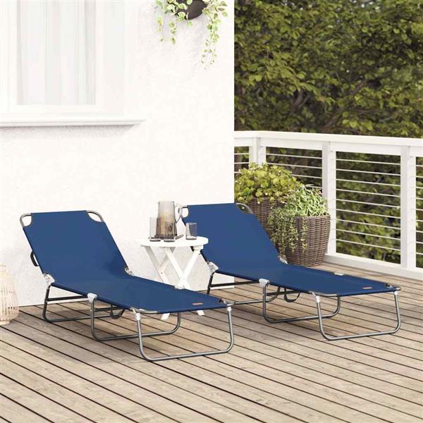 Grote foto vidaxl opvouwbare zonnebed 2 persoon 2 pcs blauw 56 x 189 x 87cm stof tuin en terras tuinmeubelen