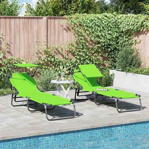 Grote foto vidaxl opvouwbare zonnebed 2 persoon 2 pcs groen 56 x 190 x 81cm stof tuin en terras tuinmeubelen