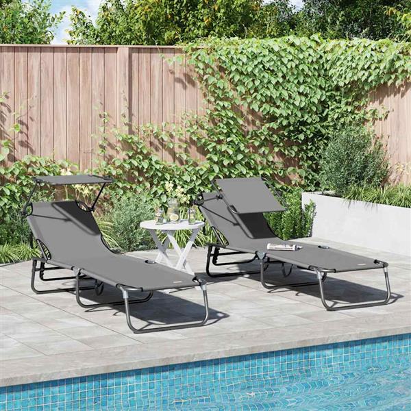 Grote foto vidaxl opvouwbare zonnebed 2 persoon 2 pcs grijs 56 x 190 x 81cm stof tuin en terras tuinmeubelen