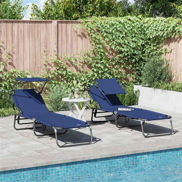 Grote foto vidaxl opvouwbare zonnebed 2 persoon 2 pcs blauw 56 x 190 x 81cm stof tuin en terras tuinmeubelen