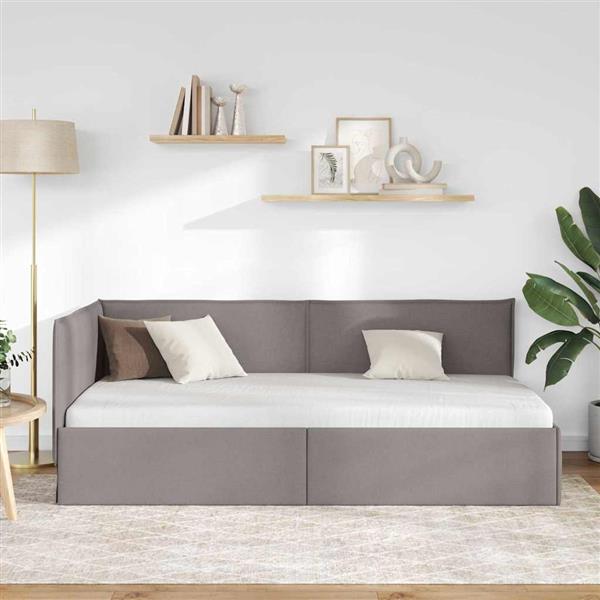 Grote foto vidaxl hoekbedframe met hoofdeinde taupe 100 cm x 200 cm fluweel antiek en kunst stoelen en banken