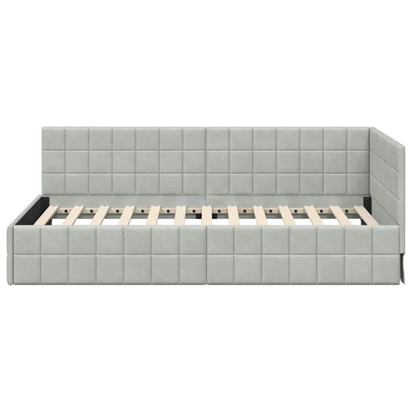 Grote foto vidaxl hoekbedframe met hoofdeinde lichtgrijs 90 cm x 200 cm fluweel antiek en kunst stoelen en banken