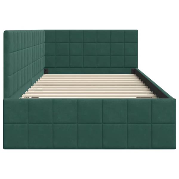 Grote foto vidaxl hoekbedframe met hoofdeinde donkergroen 100 x 200 cm fluweel antiek en kunst stoelen en banken