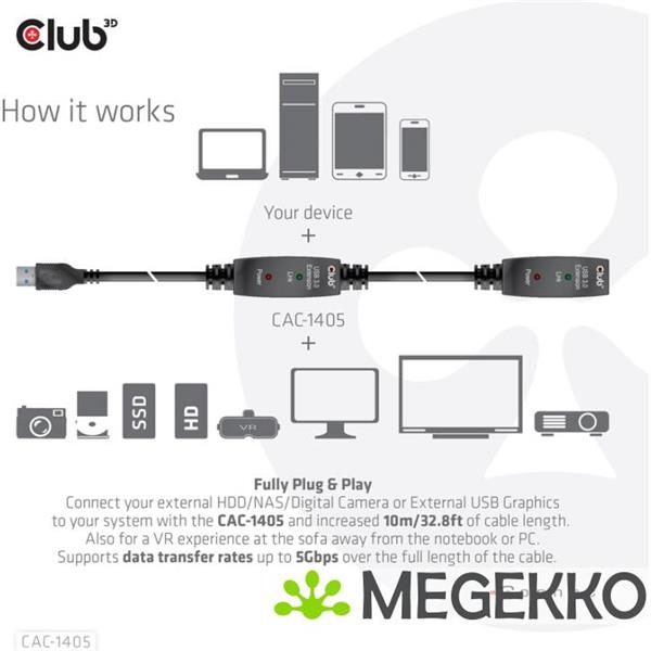 Grote foto club3d cac 1405 usb kabel 10 m usb 3.2 gen 2 3.1 gen 2 usb a zwart computers en software overige computers en software