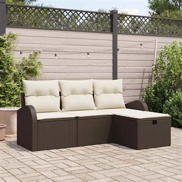 Grote foto vidaxl tuin sofa set met kussen met opslag 4 pcs bruin poly riet tuin en terras tuinmeubelen
