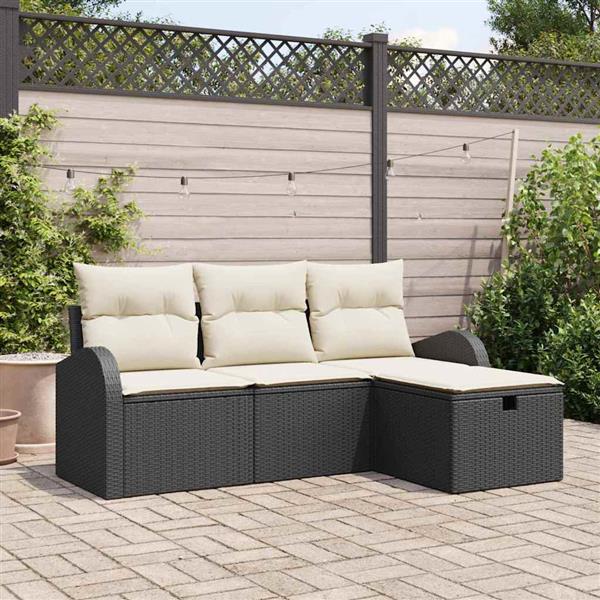 Grote foto vidaxl tuin sofa set met kussen met opslag 4 pcs zwart poly riet tuin en terras tuinmeubelen
