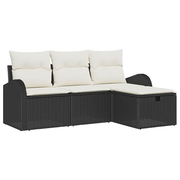 Grote foto vidaxl tuin sofa set met kussen met opslag 4 pcs zwart poly riet tuin en terras tuinmeubelen