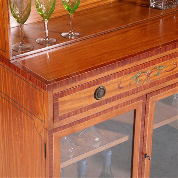 Grote foto beschilderd satijnhouten drankenkastje met verstelbare plank en opzetstuk no.330320 antiek en kunst stoelen en banken