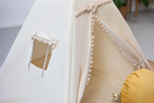 Grote foto tipi tent beige met pompons peaceful place met accessoires tipi tent met speelmatras kussens en t kinderen en baby overige