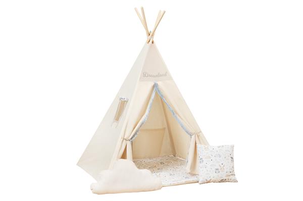 Grote foto tipi tent dreamland met pompons tipi met pompons 2 kussens en mat kinderen en baby overige