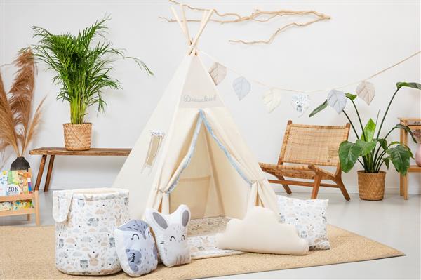 Grote foto tipi tent dreamland met pompons tipi met pompons 2 kussens en mat kinderen en baby overige