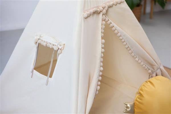 Grote foto tipi tent beige met pompons peaceful place met accessoires tipi tent met speelmatras kussens en t kinderen en baby overige