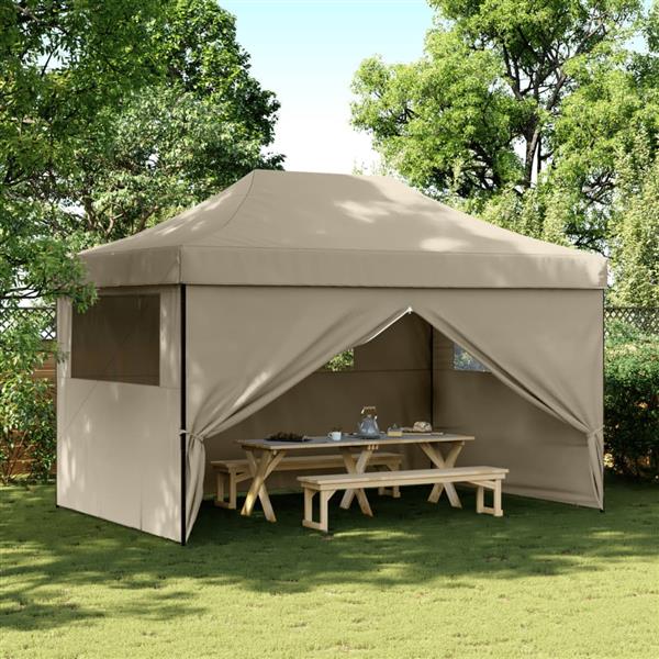 Grote foto vidaxl partytent inklapbaar pop up met 4 zijwanden taupe tuin en terras overige tuin en terras