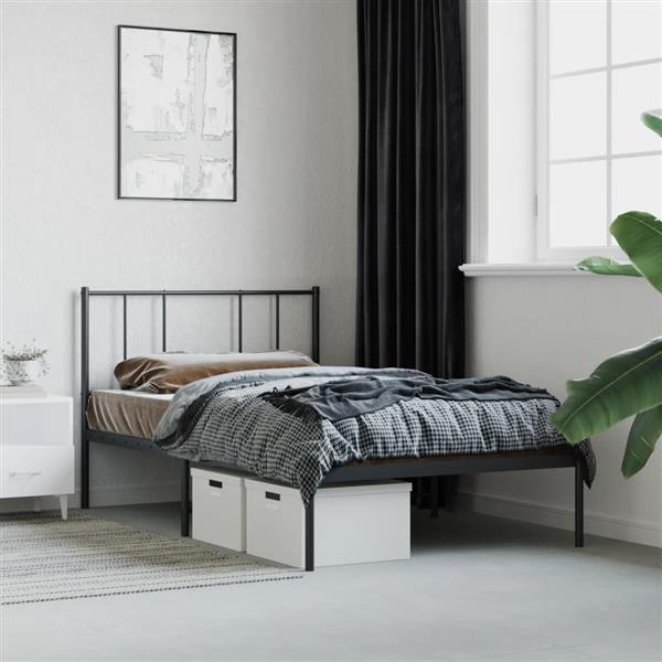 Grote foto vidaxl bedframe met hoofdbord metaal zwart 90x200 cm antiek en kunst stoelen en banken