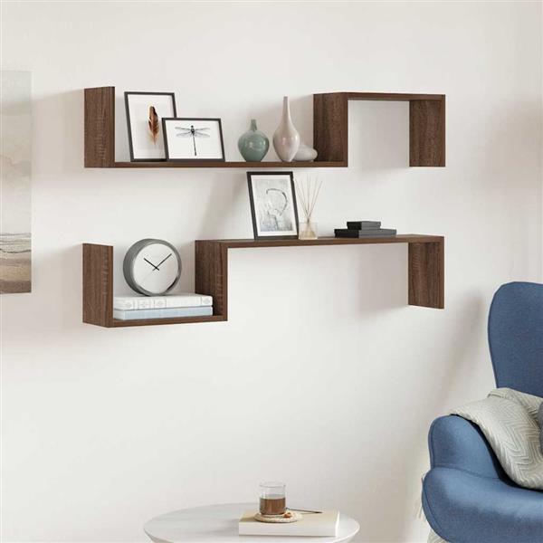 Grote foto vidaxl wandschappen 2 st 100x15x20 cm bewerkt hout bruin eikenkleur huis en inrichting woningdecoratie