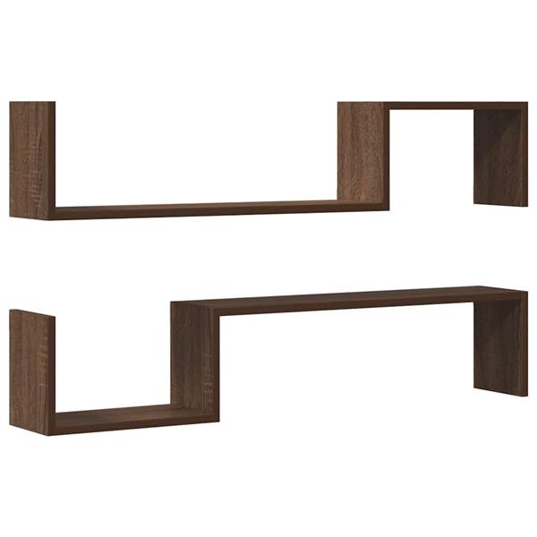 Grote foto vidaxl wandschappen 2 st 100x15x20 cm bewerkt hout bruin eikenkleur huis en inrichting woningdecoratie