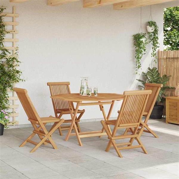 Grote foto vidaxl tuin eetset 5 pcs bruin massief teakhout tuin en terras tuinmeubelen