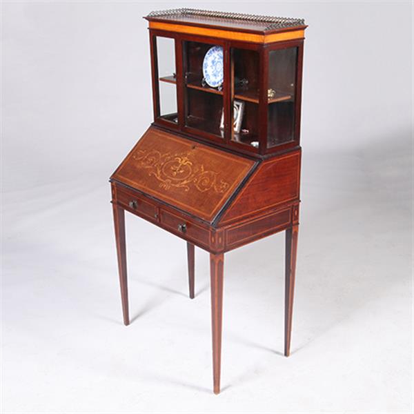 Grote foto damessecretaire met vitrine en rijk ingelegde schrijfklep no.331505 antiek en kunst overige in antiek gebruiksvoorwerpen