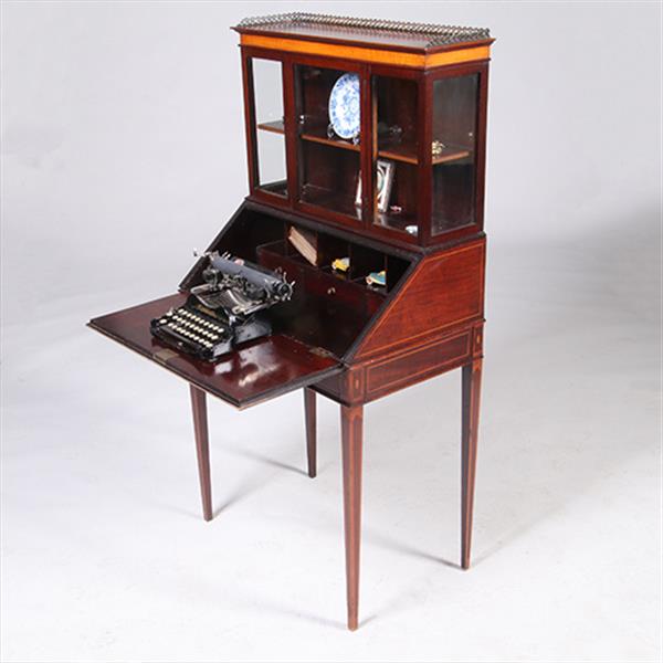 Grote foto damessecretaire met vitrine en rijk ingelegde schrijfklep no.331505 antiek en kunst overige in antiek gebruiksvoorwerpen