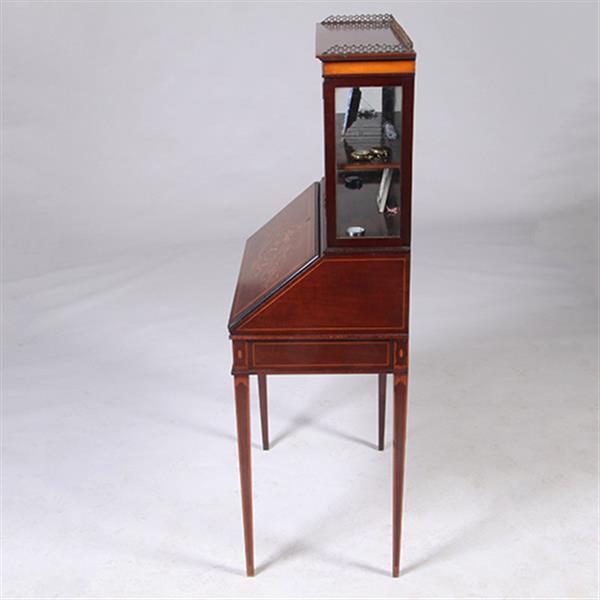 Grote foto damessecretaire met vitrine en rijk ingelegde schrijfklep no.331505 antiek en kunst overige in antiek gebruiksvoorwerpen