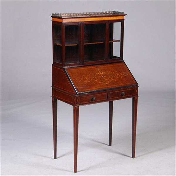Grote foto damessecretaire met vitrine en rijk ingelegde schrijfklep no.331505 antiek en kunst overige in antiek gebruiksvoorwerpen