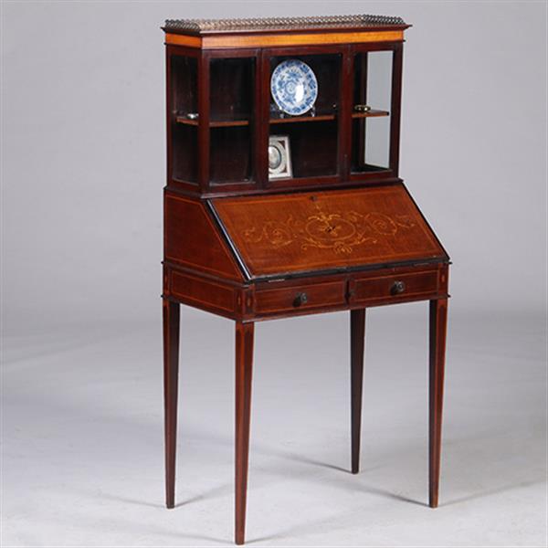 Grote foto damessecretaire met vitrine en rijk ingelegde schrijfklep no.331505 antiek en kunst overige in antiek gebruiksvoorwerpen