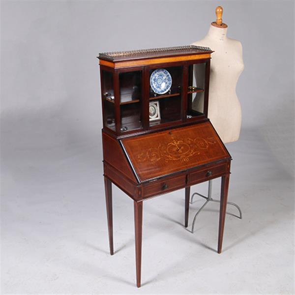 Grote foto damessecretaire met vitrine en rijk ingelegde schrijfklep no.331505 antiek en kunst overige in antiek gebruiksvoorwerpen