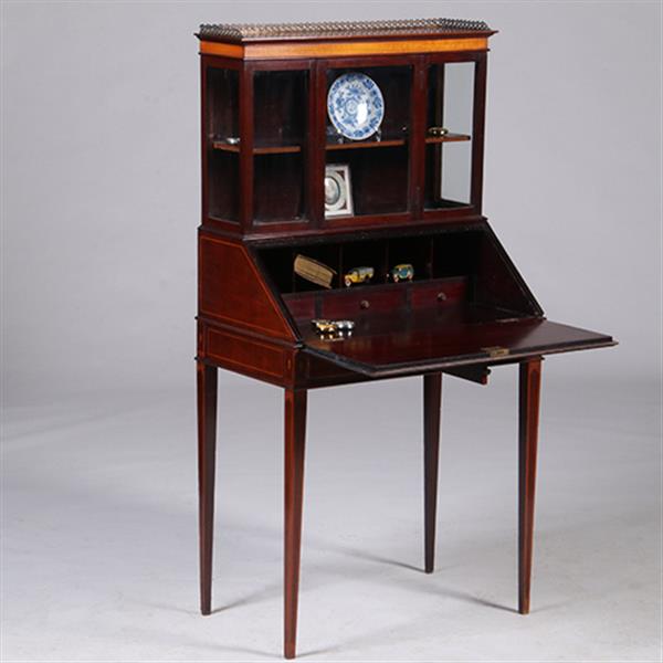 Grote foto damessecretaire met vitrine en rijk ingelegde schrijfklep no.331505 antiek en kunst overige in antiek gebruiksvoorwerpen