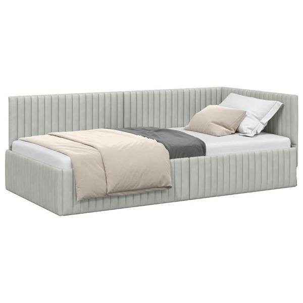 Grote foto vidaxl hoekbedframe met hoofdeinde lichtgrijs 100 x 200 cm fluweel antiek en kunst stoelen en banken