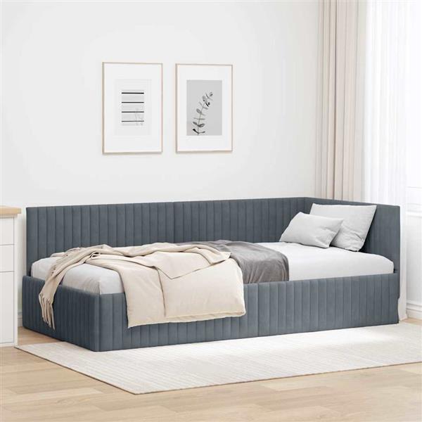 Grote foto vidaxl hoekbedframe met hoofdeinde donkergrijs 100 x 200 cm fluweel antiek en kunst stoelen en banken