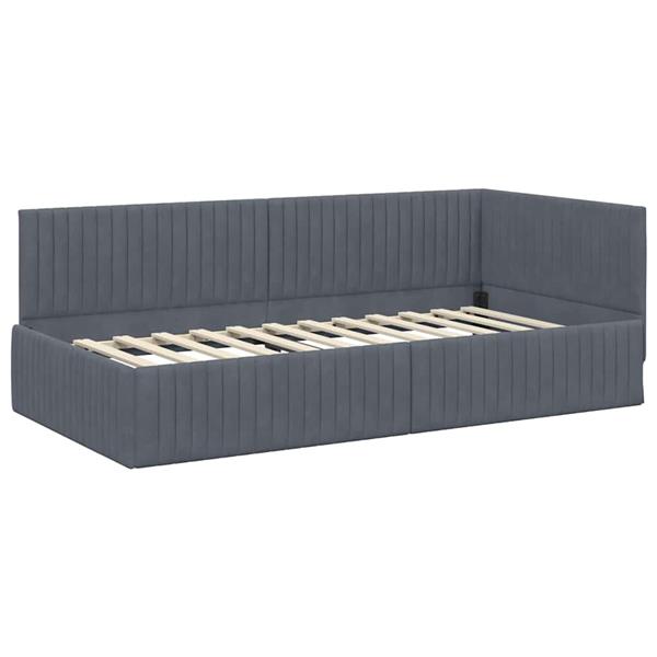 Grote foto vidaxl hoekbedframe met hoofdeinde donkergrijs 100 x 200 cm fluweel antiek en kunst stoelen en banken