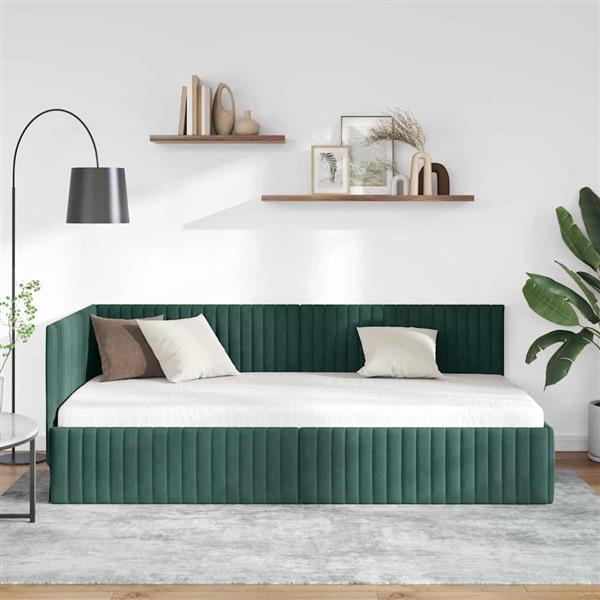 Grote foto vidaxl hoekbedframe met hoofdeinde donkergroen 100 x 200 cm fluweel antiek en kunst stoelen en banken