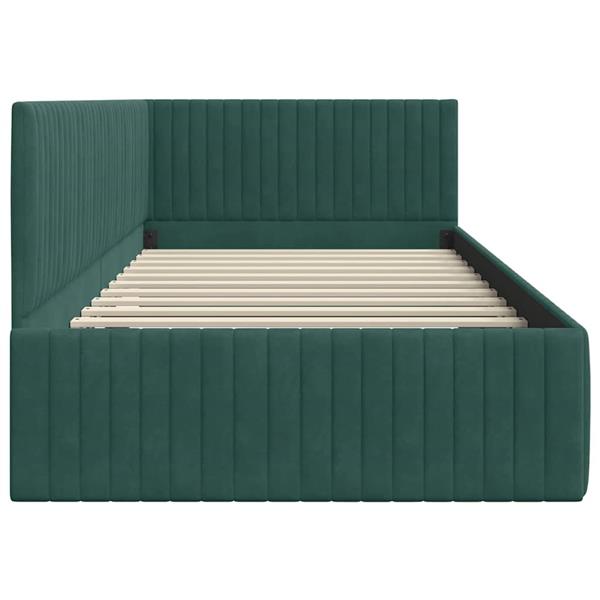 Grote foto vidaxl hoekbedframe met hoofdeinde donkergroen 100 x 200 cm fluweel antiek en kunst stoelen en banken