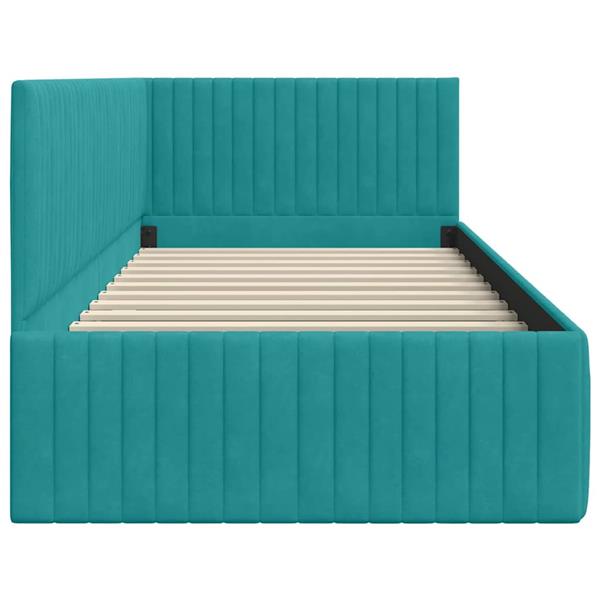Grote foto vidaxl hoekbedframe met hoofdeinde turquoise 90 x 200 cm fluweel antiek en kunst stoelen en banken