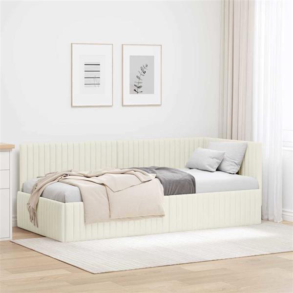 Grote foto vidaxl hoekbedframe met hoofdeinde cr me 90 x 200 cm fluweel antiek en kunst stoelen en banken