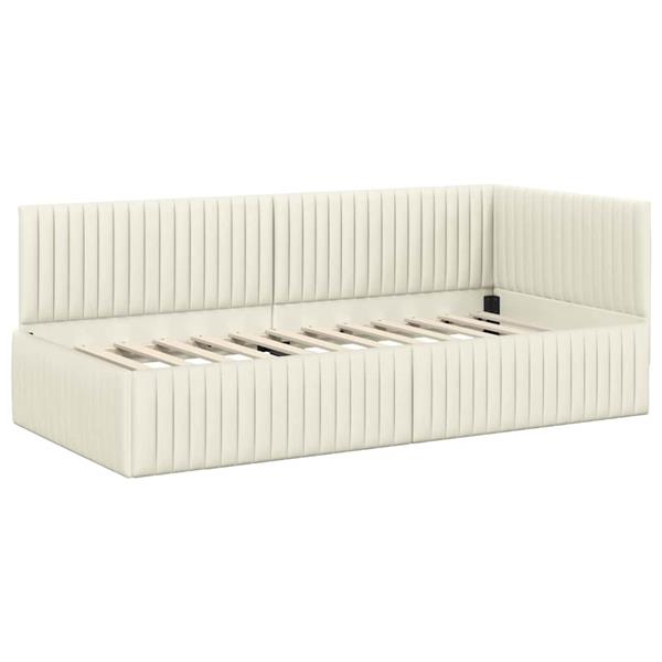 Grote foto vidaxl hoekbedframe met hoofdeinde cr me 90 x 200 cm fluweel antiek en kunst stoelen en banken