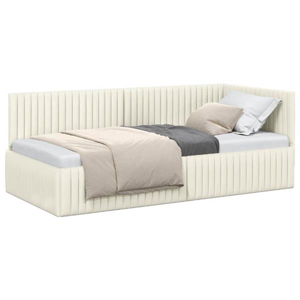 Grote foto vidaxl hoekbedframe met hoofdeinde cr me 90 x 200 cm fluweel antiek en kunst stoelen en banken