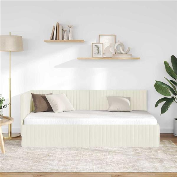 Grote foto vidaxl hoekbedframe met hoofdeinde cr me 90 x 200 cm fluweel antiek en kunst stoelen en banken
