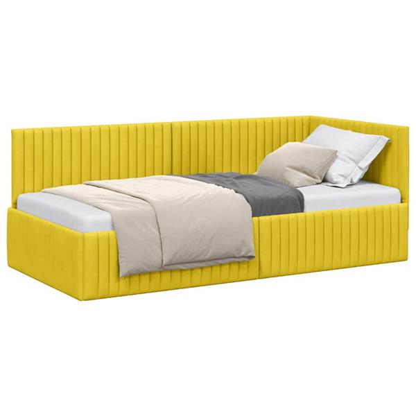 Grote foto vidaxl hoekbedframe met hoofdeinde geel 90 x 200 cm fluweel antiek en kunst stoelen en banken