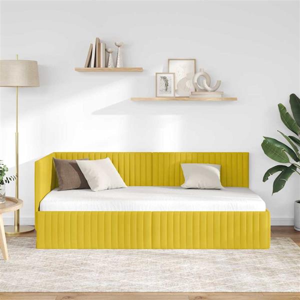 Grote foto vidaxl hoekbedframe met hoofdeinde geel 90 x 200 cm fluweel antiek en kunst stoelen en banken